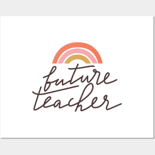 Future Teacher typography print. Quote design with rainbow. Posters and Art